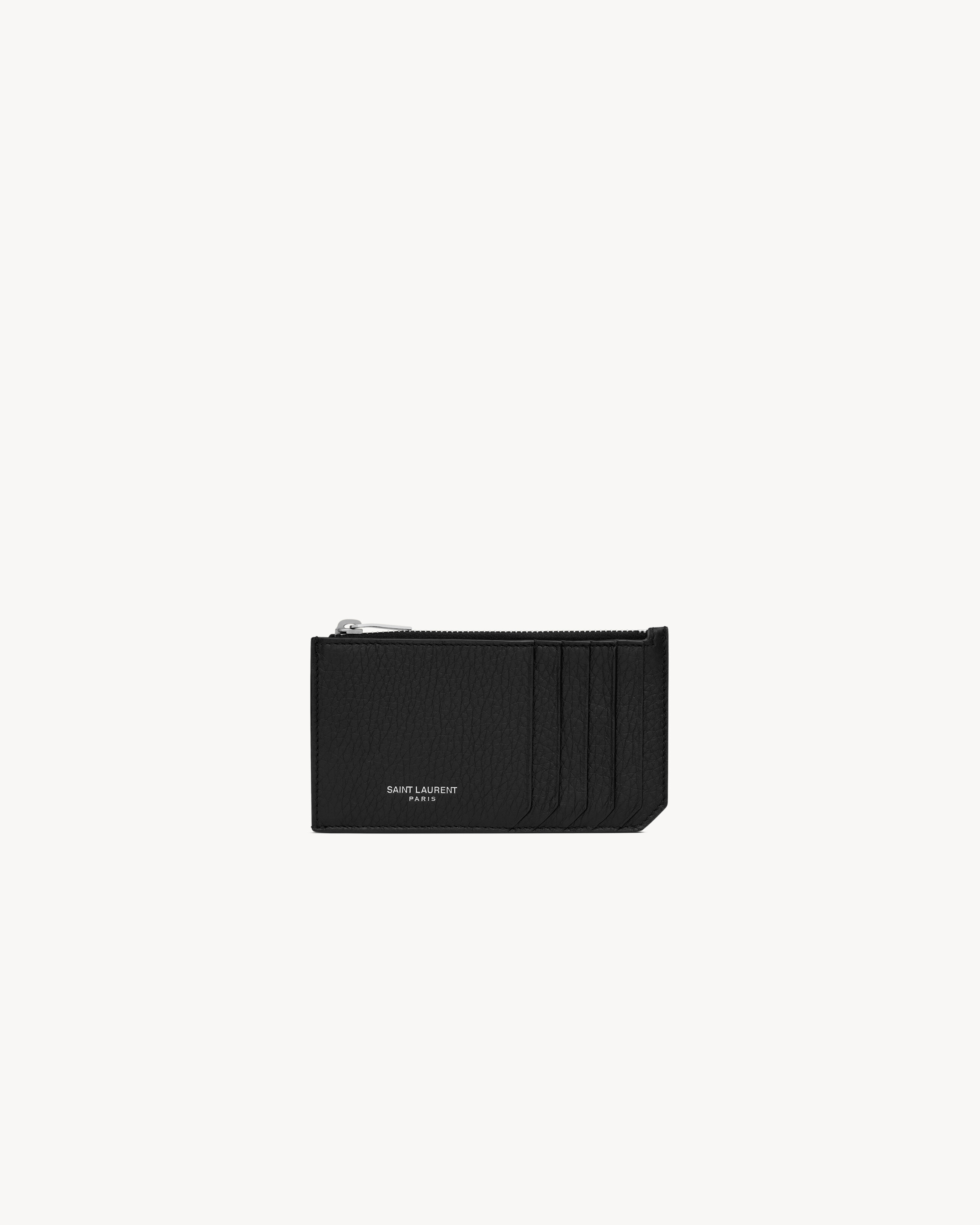 saint laurent paris fragments zip card case in grained leather