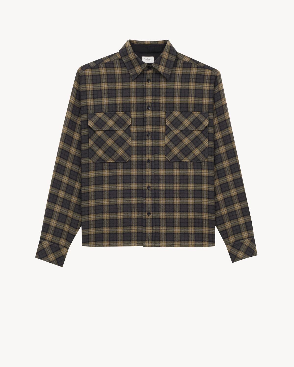 sobrecamisa de lana con motivo de cuadros y bordado