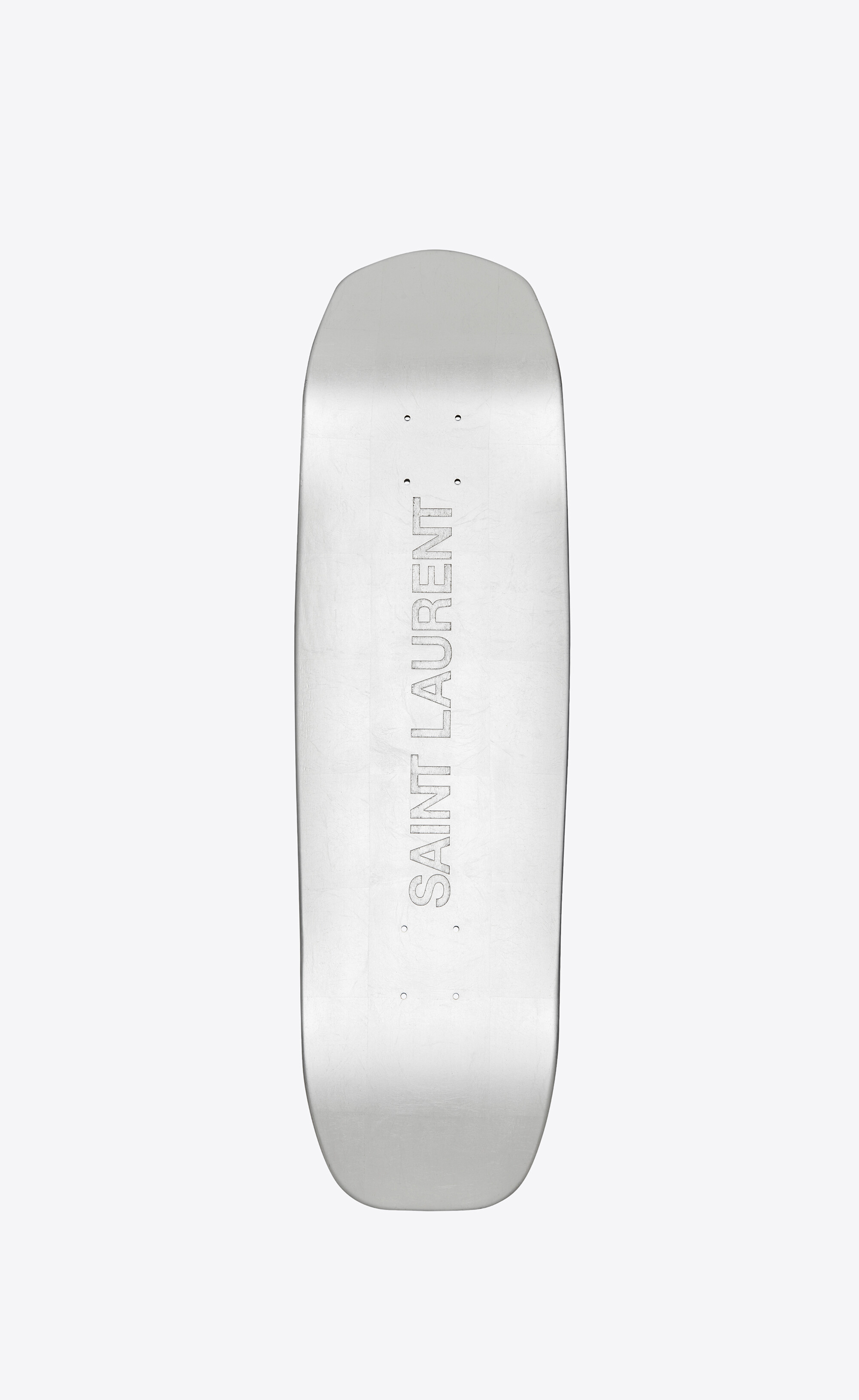 saint laurent skateboard covered with silver leaves