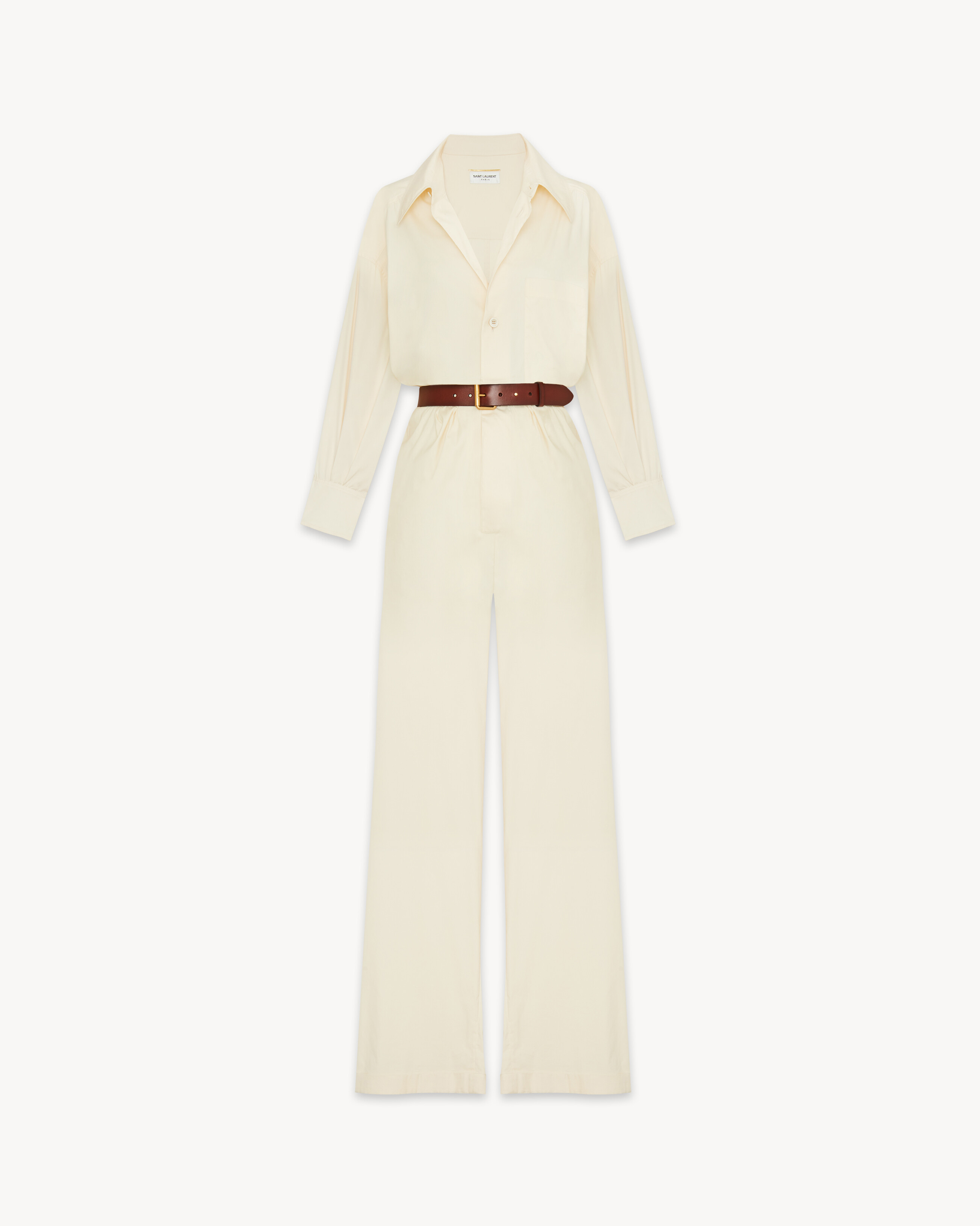 【関税・送料込み】SAINT LAURENT JUMPSUITS BEIGE COTTON Saint Laurent Strapless Jumpsuit in Cotton Gabardine | Saks
