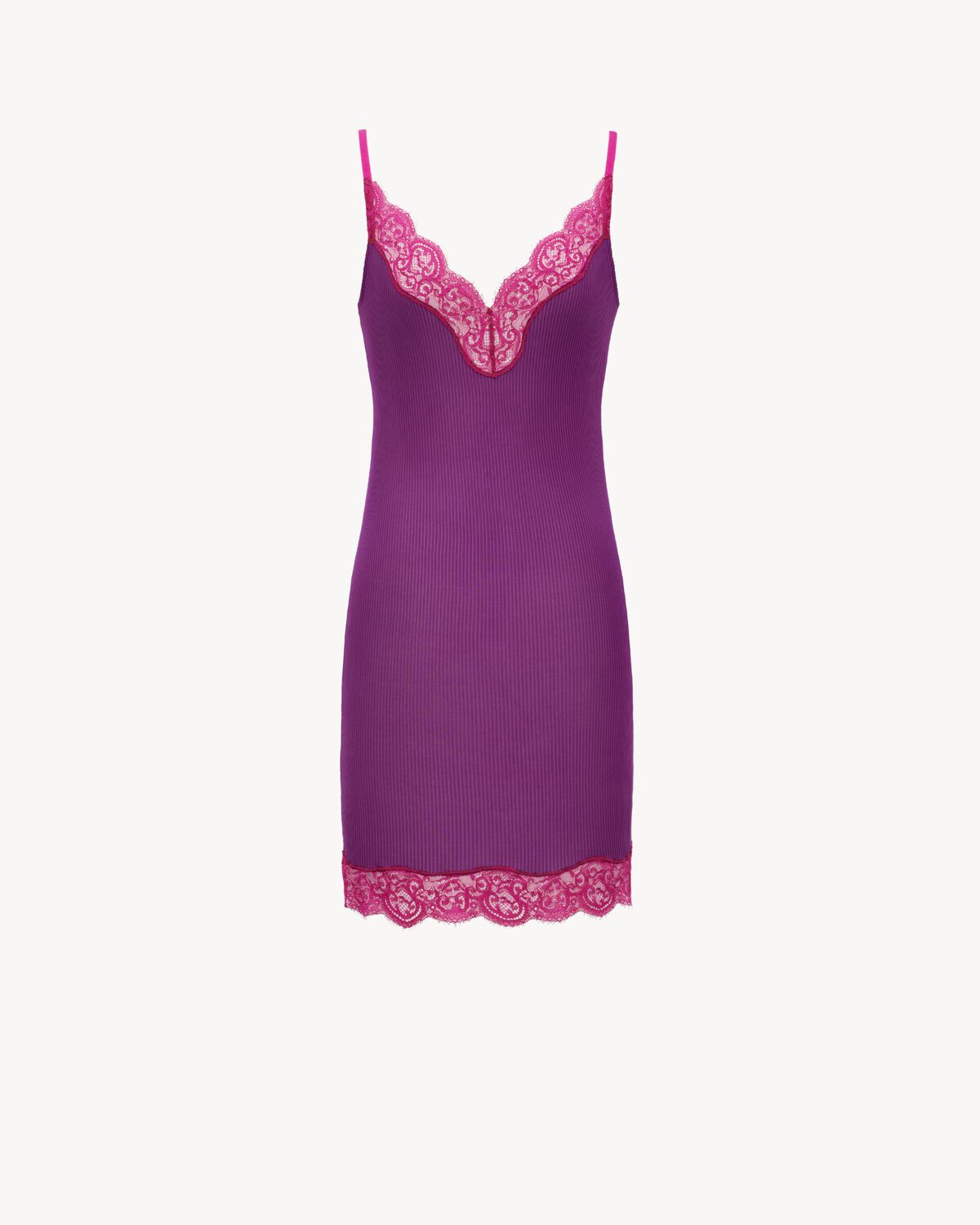 lace slip dress in ribbed silk jersey