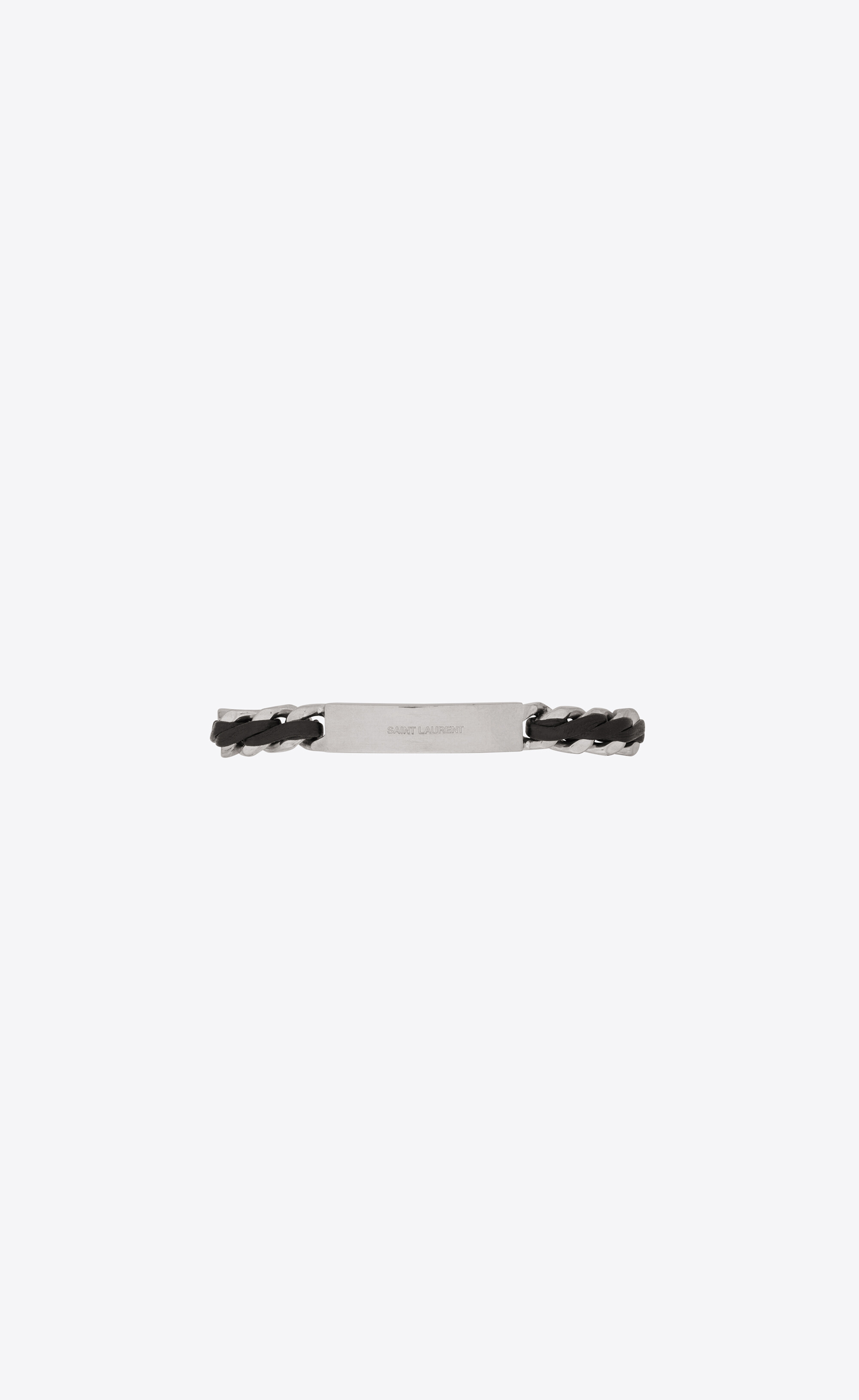 Tag curb chain bracelet in leather and metal, Saint Laurent
