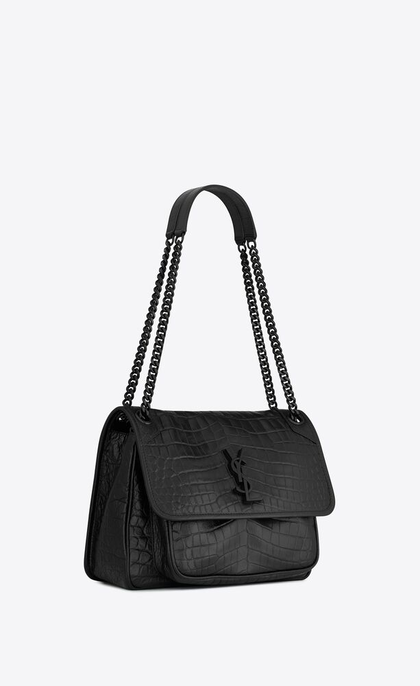 Saint Laurent Monogramme Medium Croc Niki Bag Black Ysl