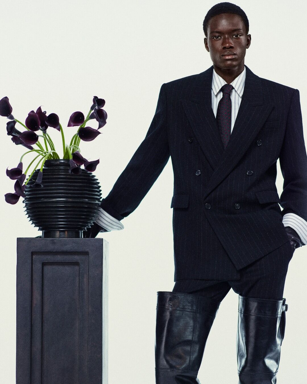pinstripe jacket in brushed wool and cashmere flannel