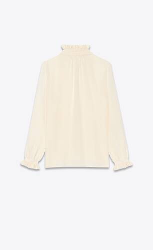 lavallière-neck frilled blouse in silk crepe de chine | Saint Laurent ...