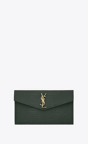 Saint Laurent Uptown Pouch Shiny Crocodile-Look Leather Black in