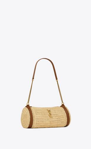 cassandre small cylindric bag in raffia and vegetable-tanned leather