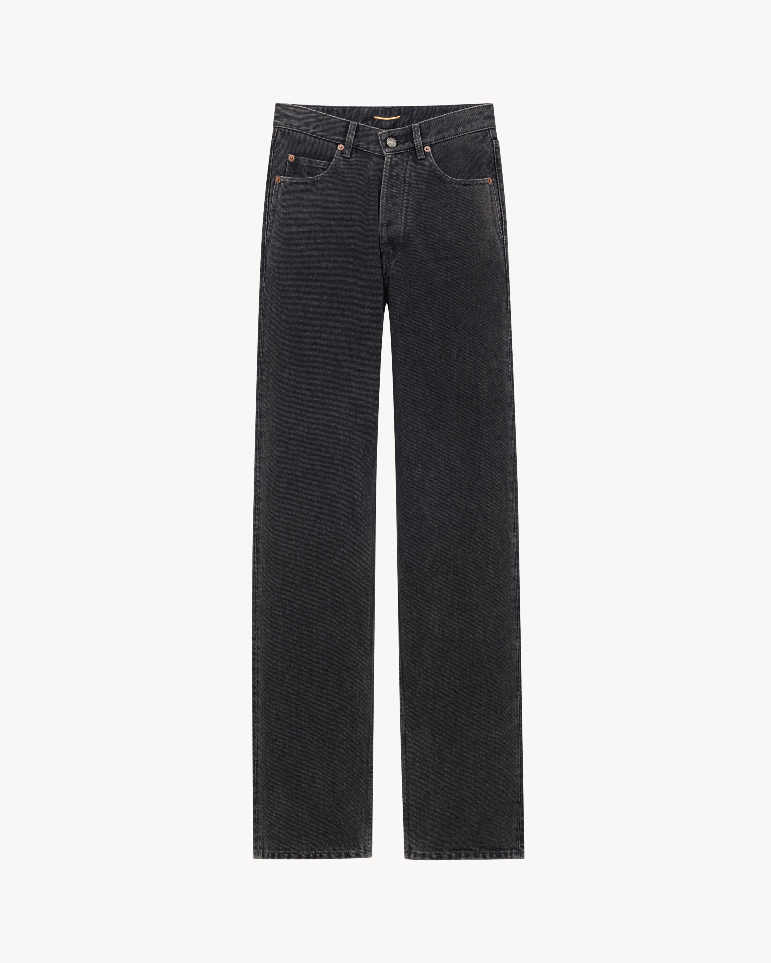 v-waist long baggy jeans in 90's french black denim