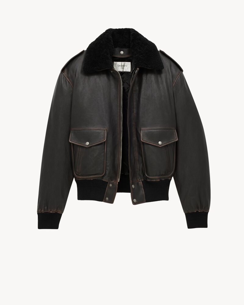 bomber jacket in vintage grained lambskin and shearling