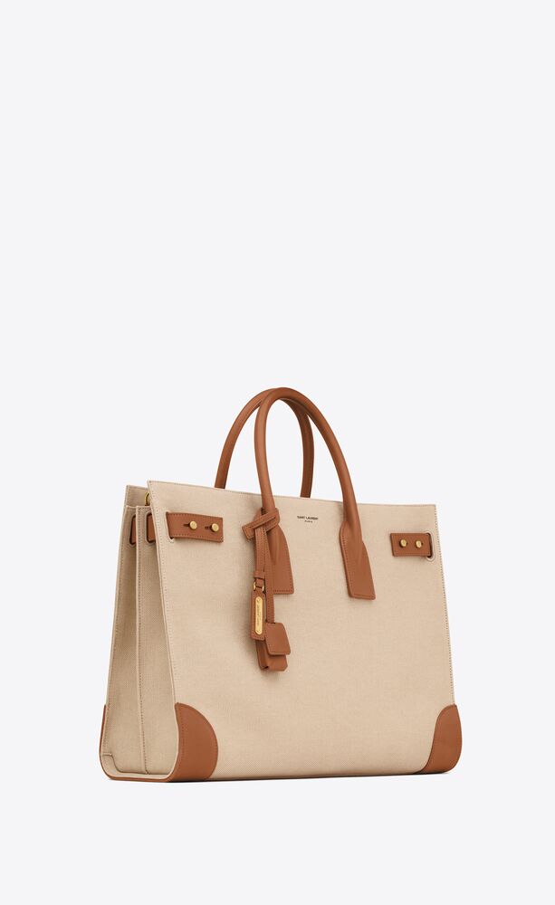 sac de jour thin large in canvas and vegetable-tanned leather
