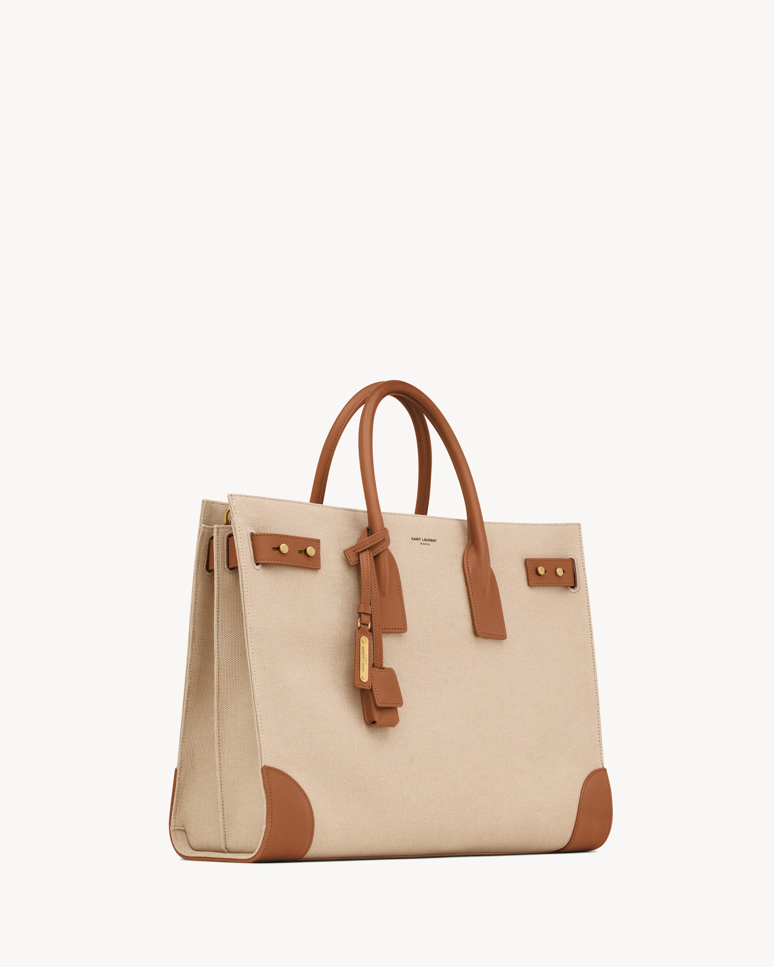 SAC DE JOUR thin large in canvas and vegetable-tanned leather