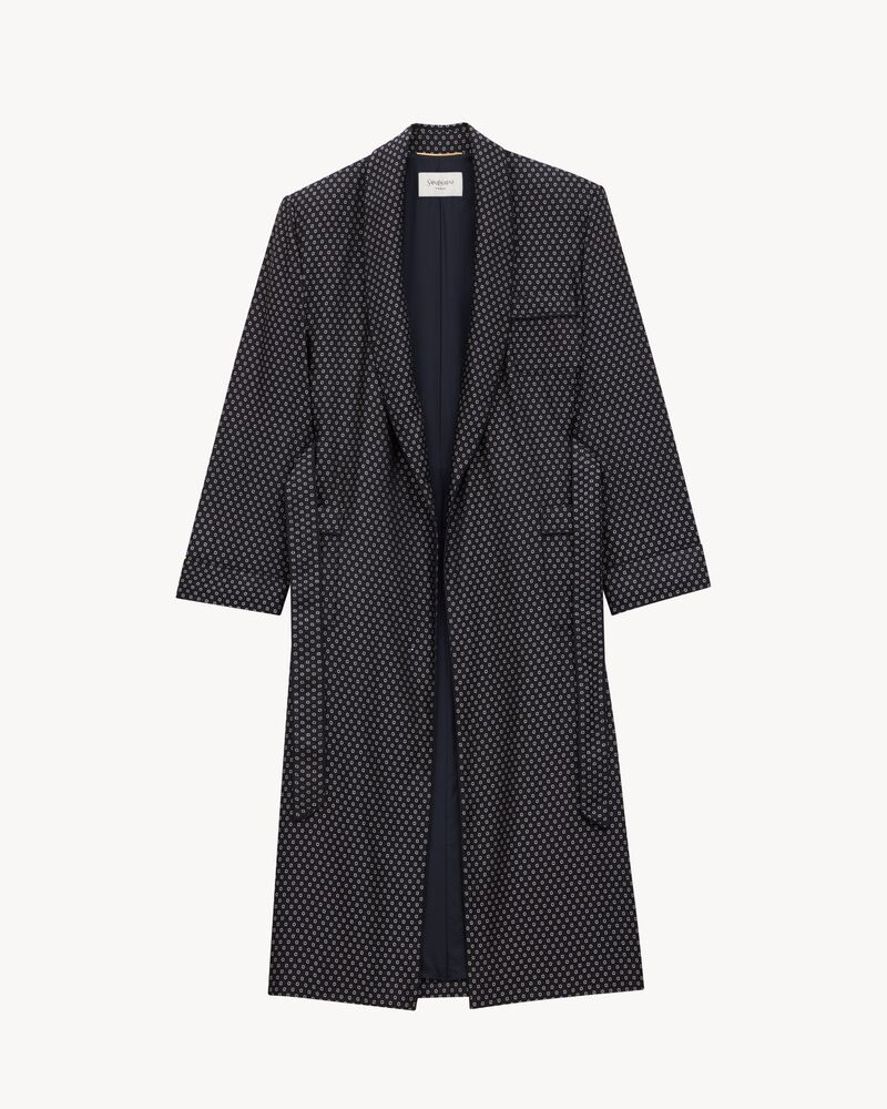 belted coat in clover jacquard