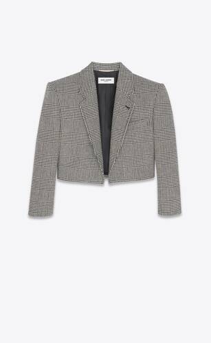 cropped jacket in prince of wales tweed