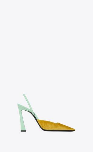 blade slingback pumps in silk velvet and patent leather