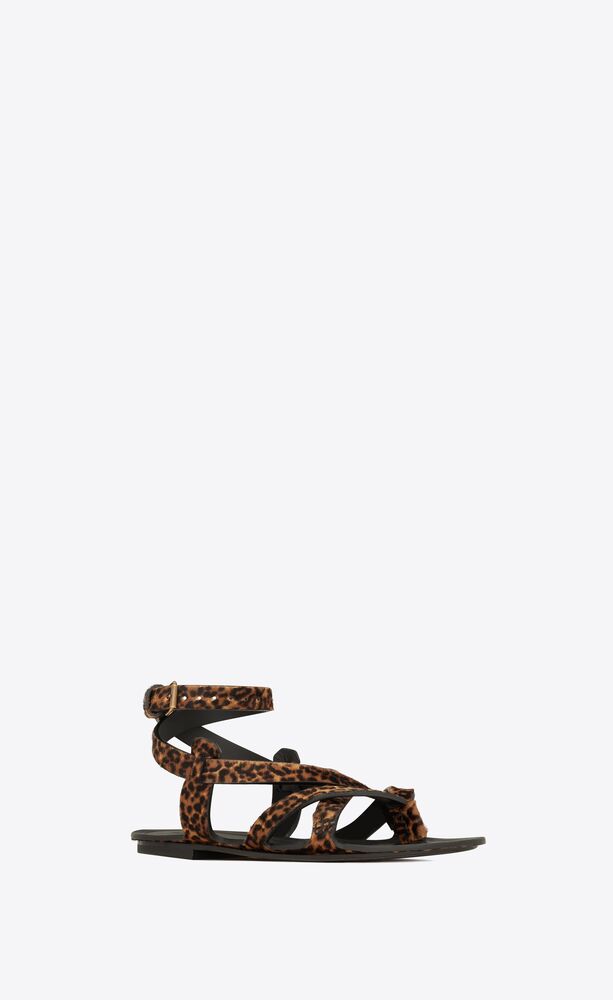 Culver flat sandals in leopard-print pony-effect leather | Saint Laurent | YSL.com