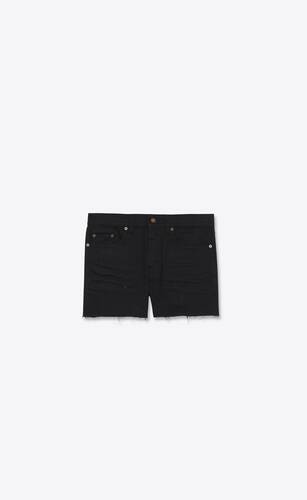 niedrig geschnittene shorts aus schwarzem denim in used-optik