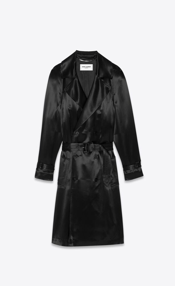 satin trench coat black