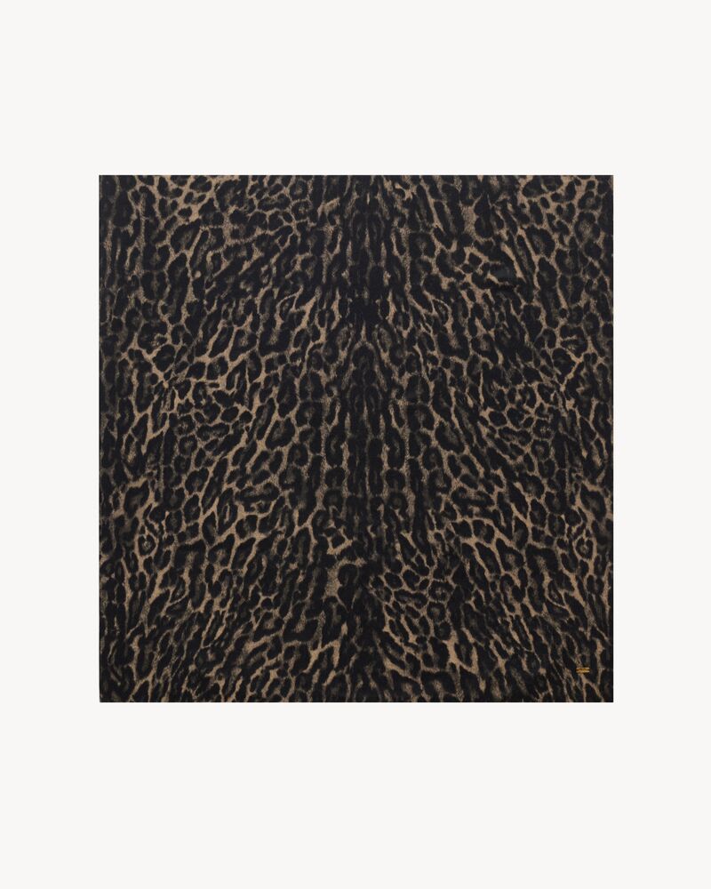 LARGE SQUARE SCARF IN LEOPARD SILK AND CASHMERE