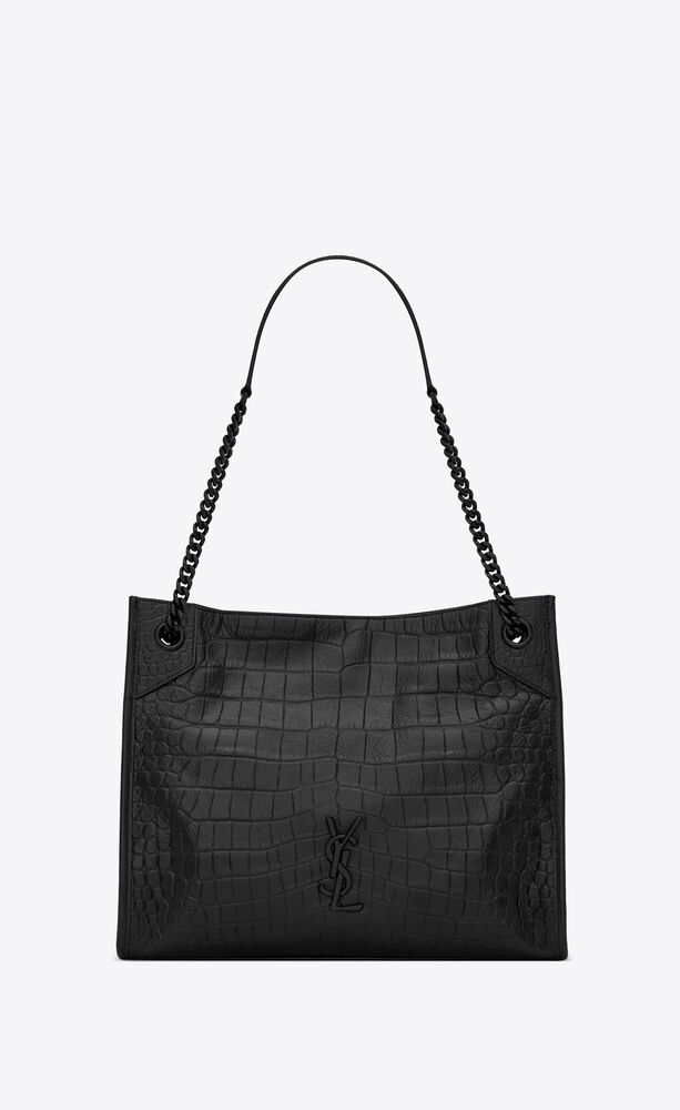 niki鱷魚壓紋皮革中型購物袋