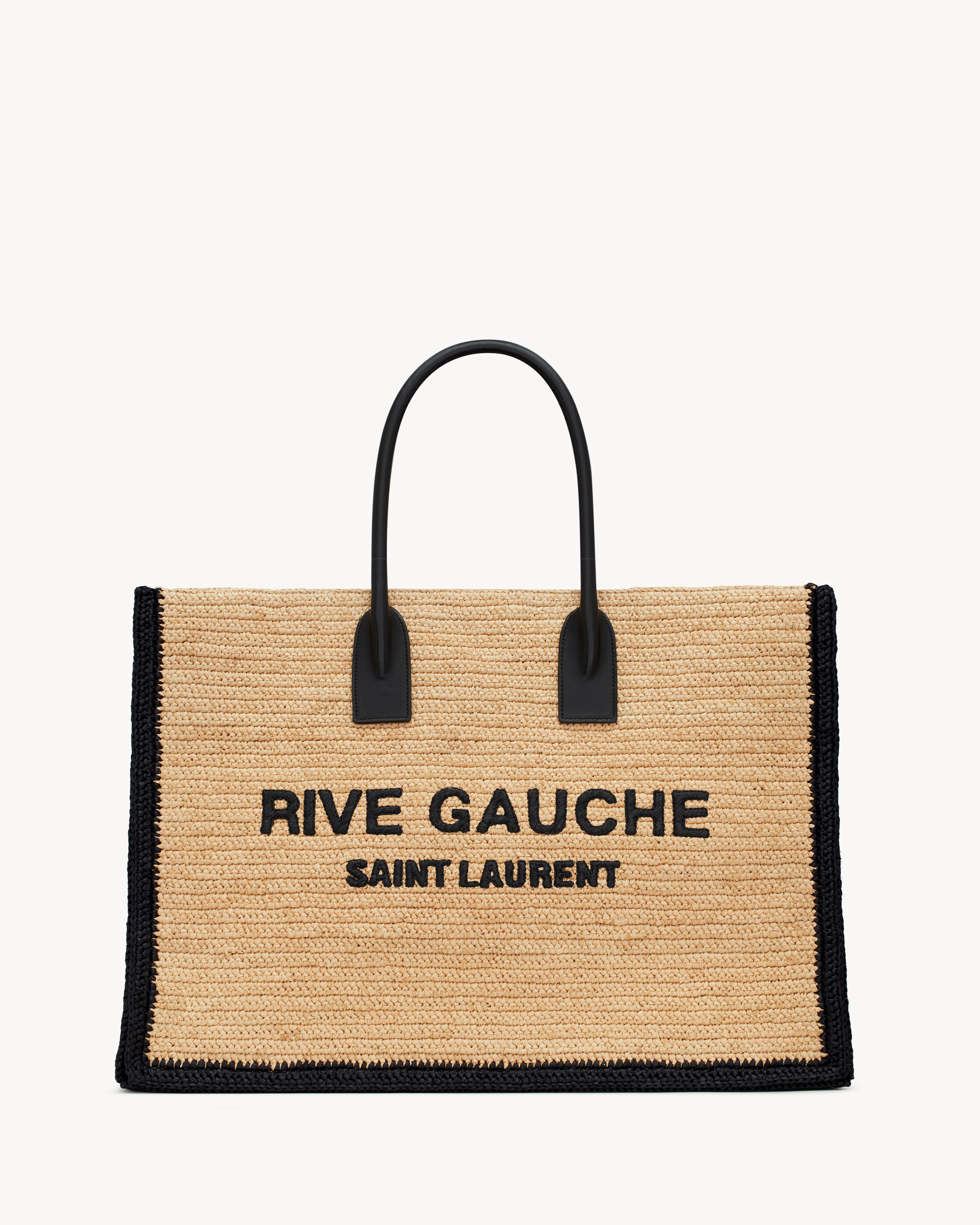 Rive gauche tote bag in embroidered raffia and leather Clearance