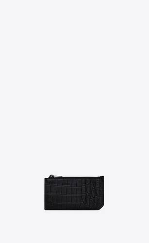 tiny cassandre fragments zip card case in crocodile-embossed leather