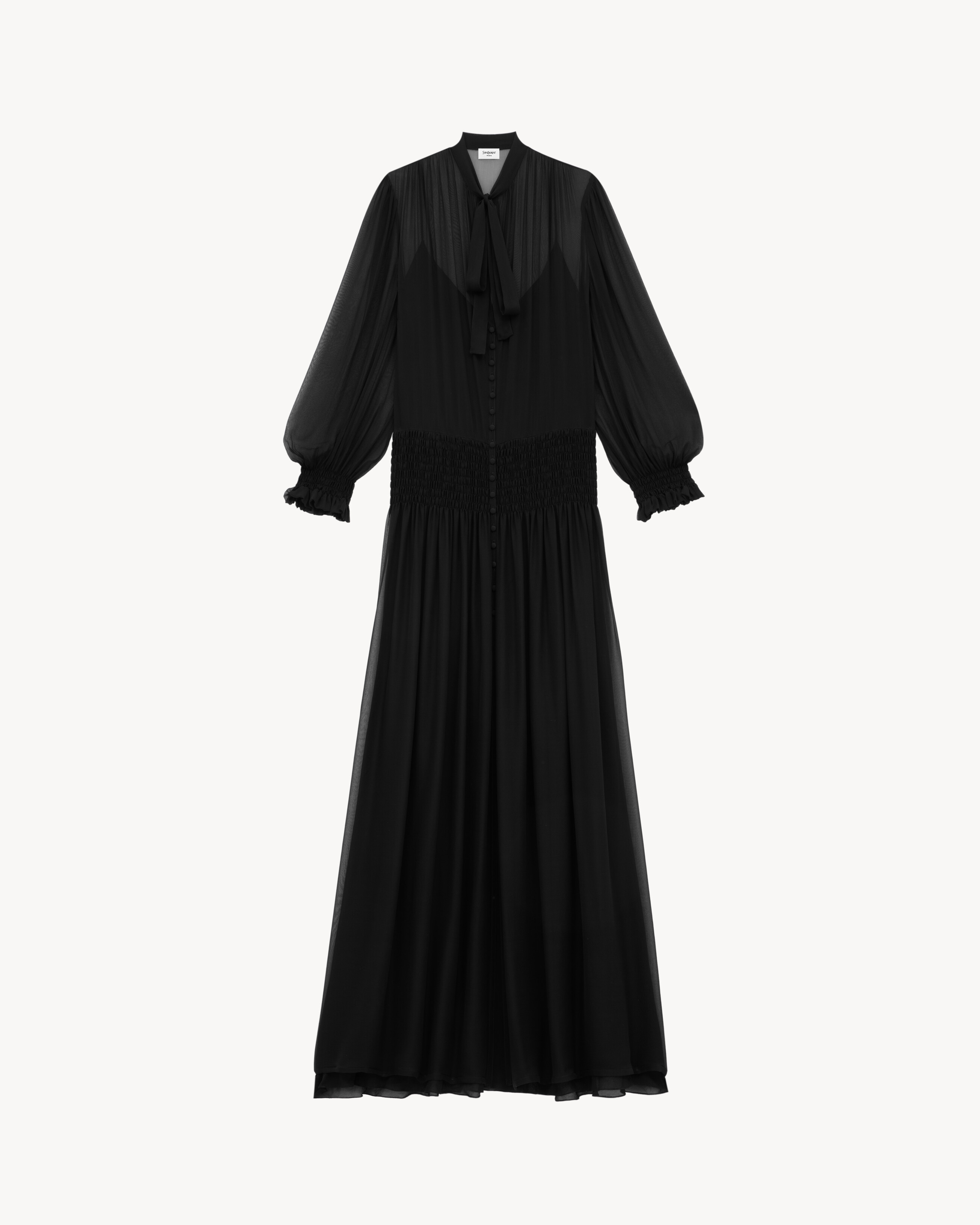 Vestido lavallière de muselina de crepé de seda