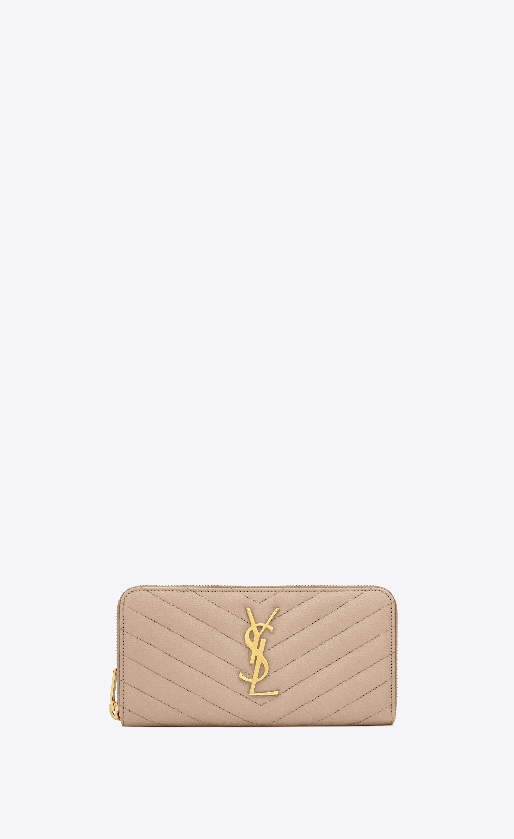 Saint Laurent Monogram Zip Around Wallet Grain De Poudre Dark Natural in  Embossed Leather with Gold-tone - US