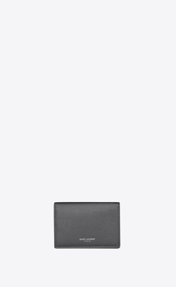 Saint Laurent Business Card Holder with Flap in Grain de Poudre-Embossed Leather - Grey - Men