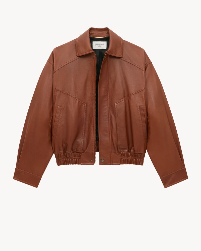 bomber jacket in shiny plunged lambskin