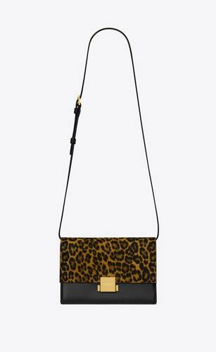 bellechasse saint laurent medium in leopard-print suede and smooth leather