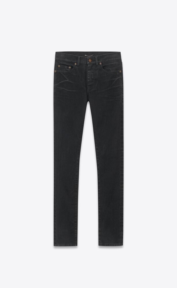 skinny-jeans aus leicht glasiertem schwarzem denim