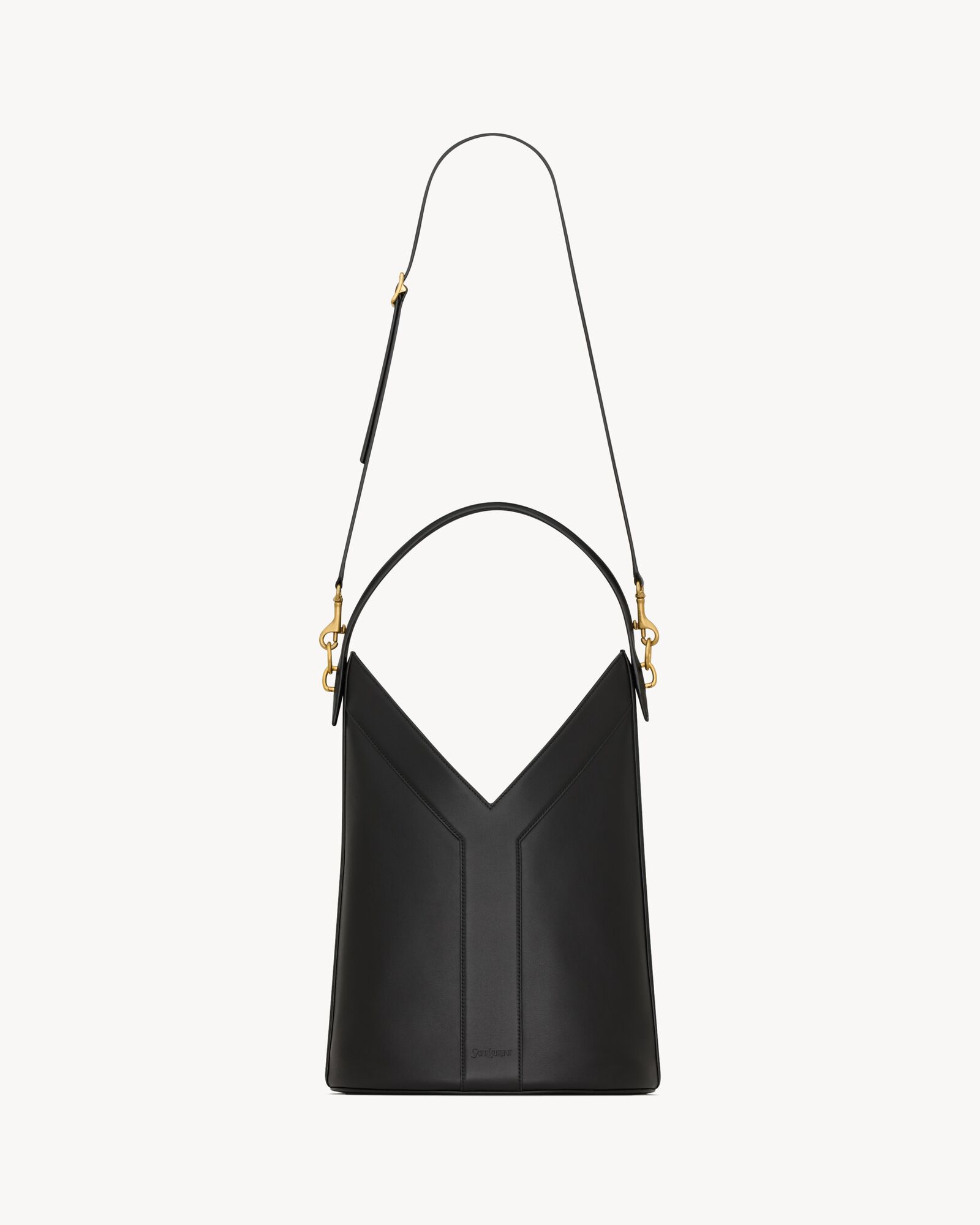 Y top-handle bucket in leather