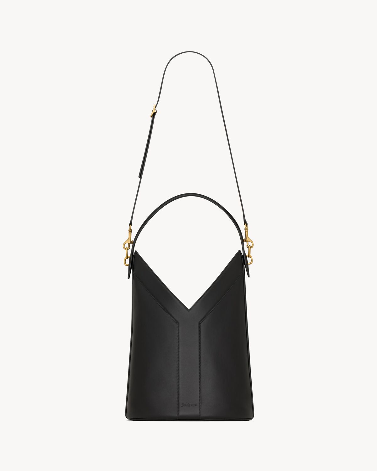 y top-handle bucket in leather