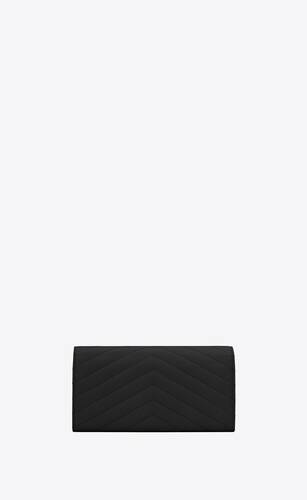 Large YSL Grain de Poudre Leather Flap Wallet - Pink/Magenta