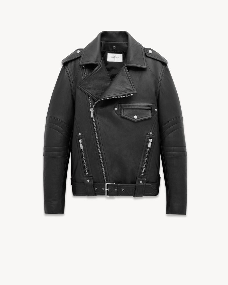 biker jacket in vintage leather and shearling