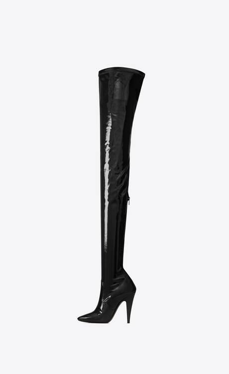 AYLAH over-the-knee boots in patent stretch canvas | Saint Laurent ...