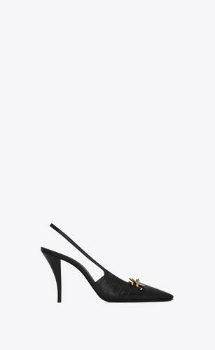 blade slingback pumps in crocodile-embossed patent leather