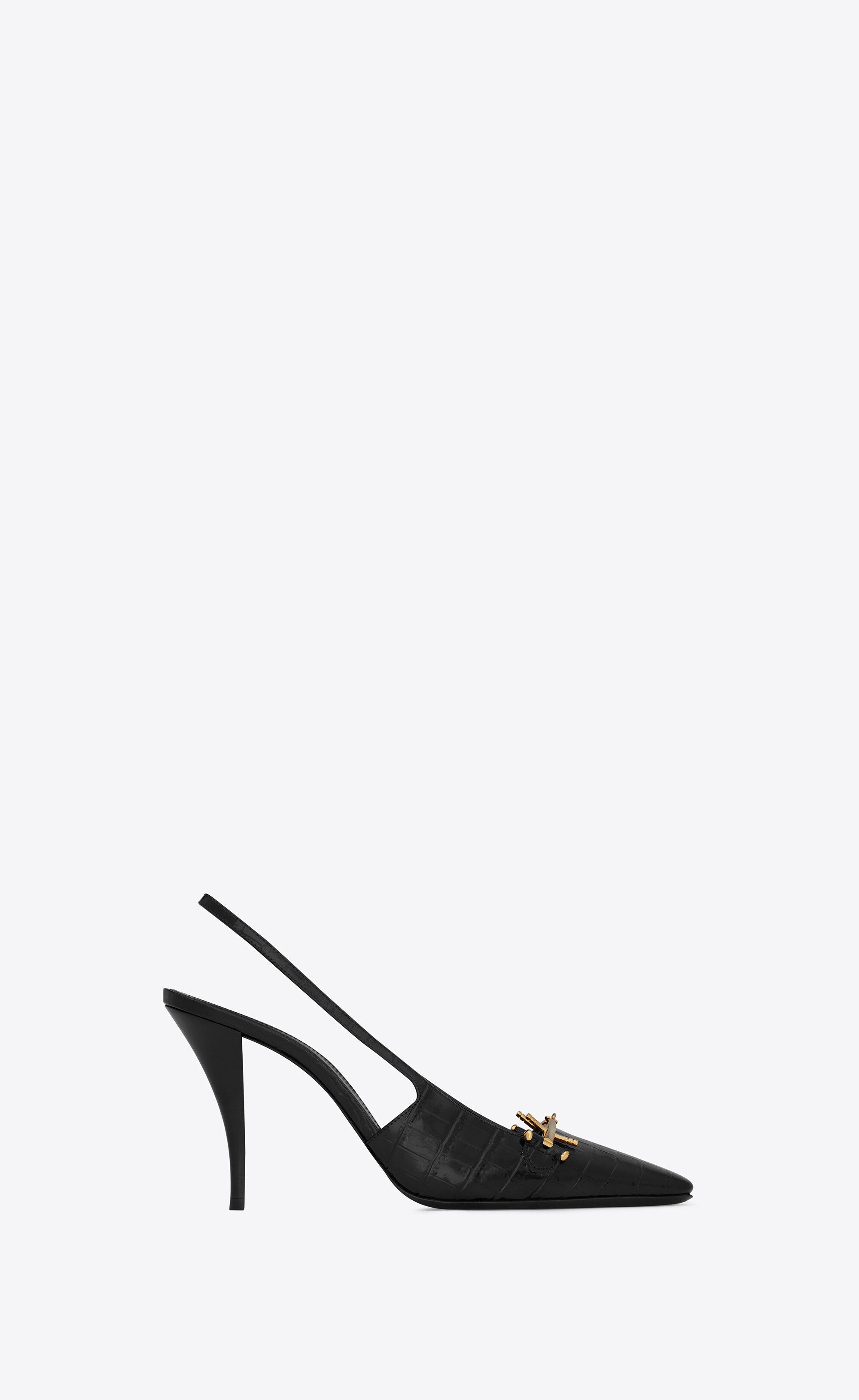 Blade slingback pumps in crocodile-embossed patent leather