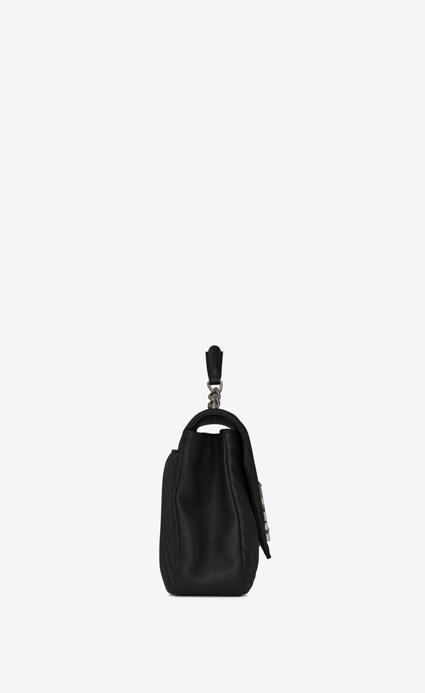 Saint Laurent College Large Quilted Leather V-Flap Shoulder Bag Black