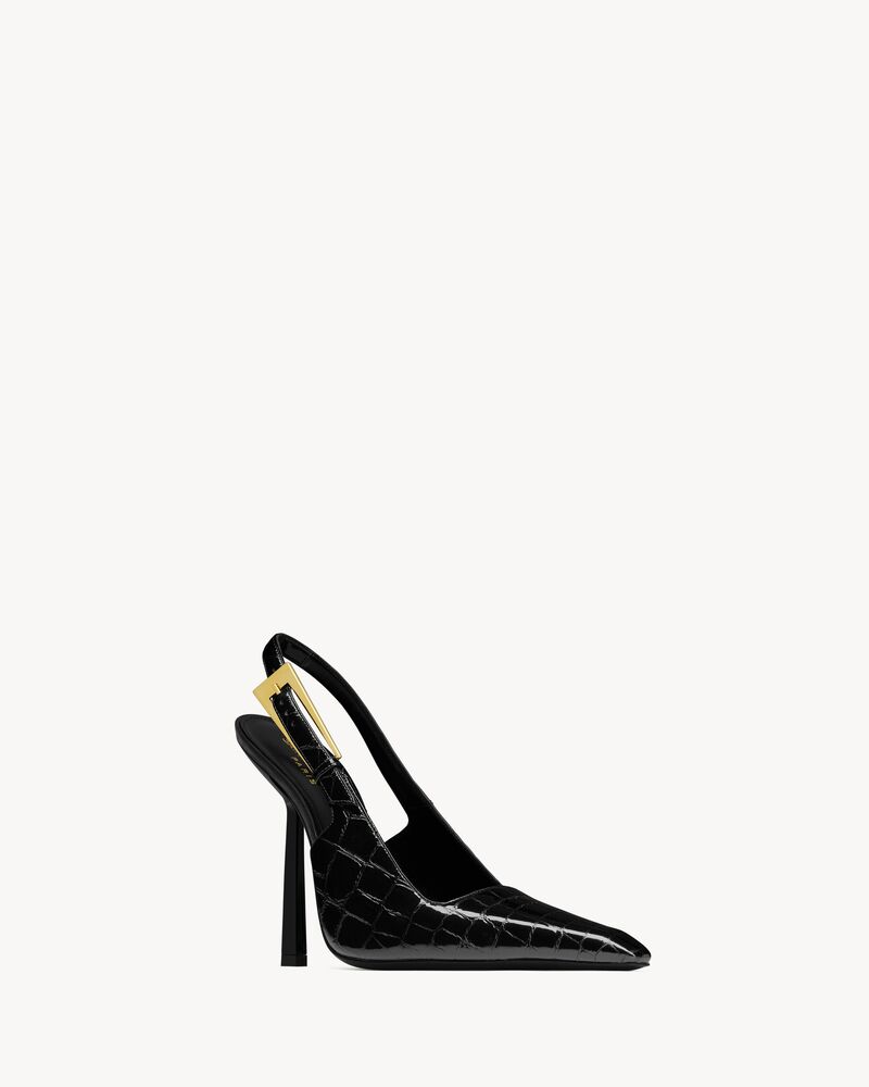LEE Slingback-Pumps aus Leder mit Krokoprägung