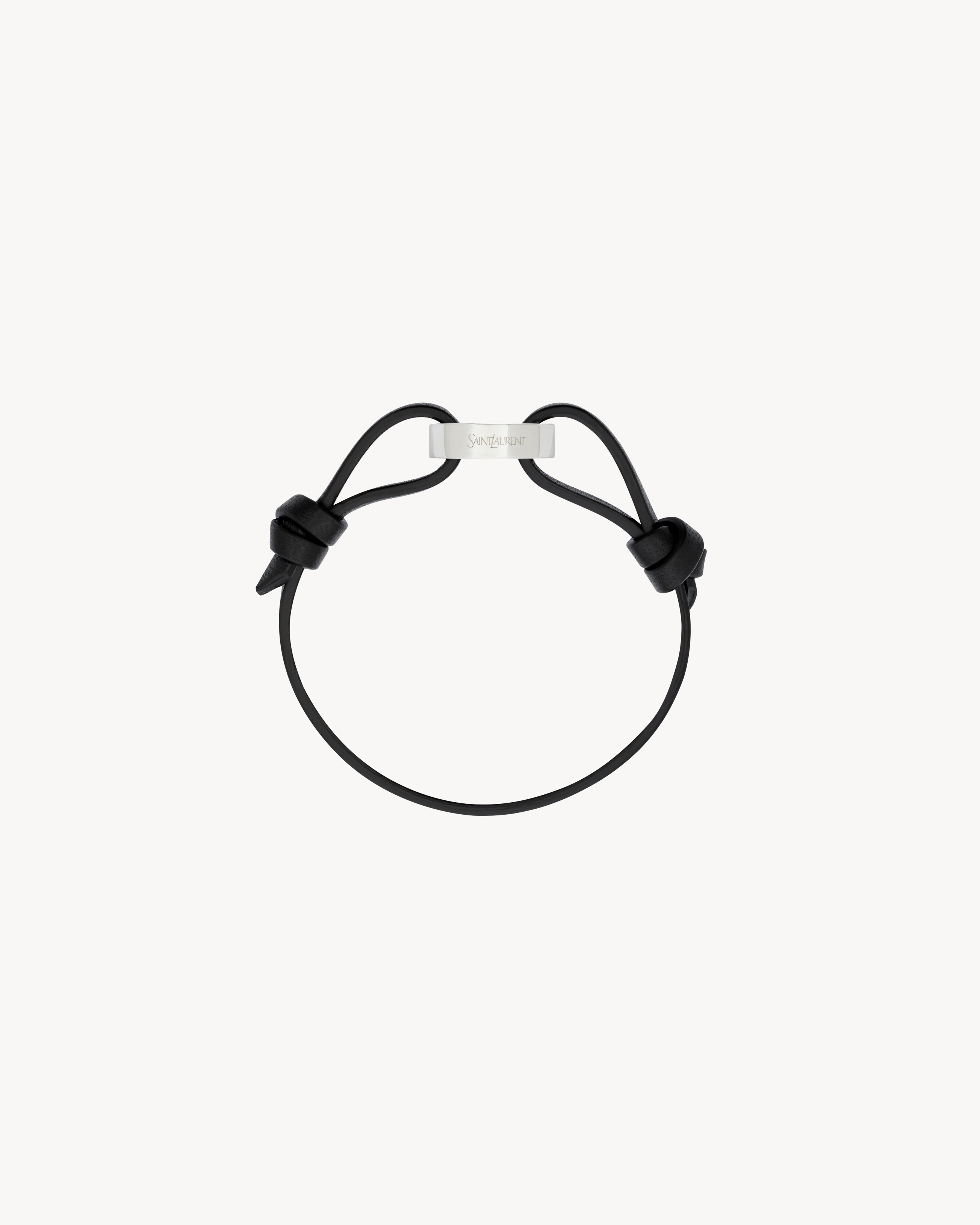 pulseira de argola em couro e prata de lei
