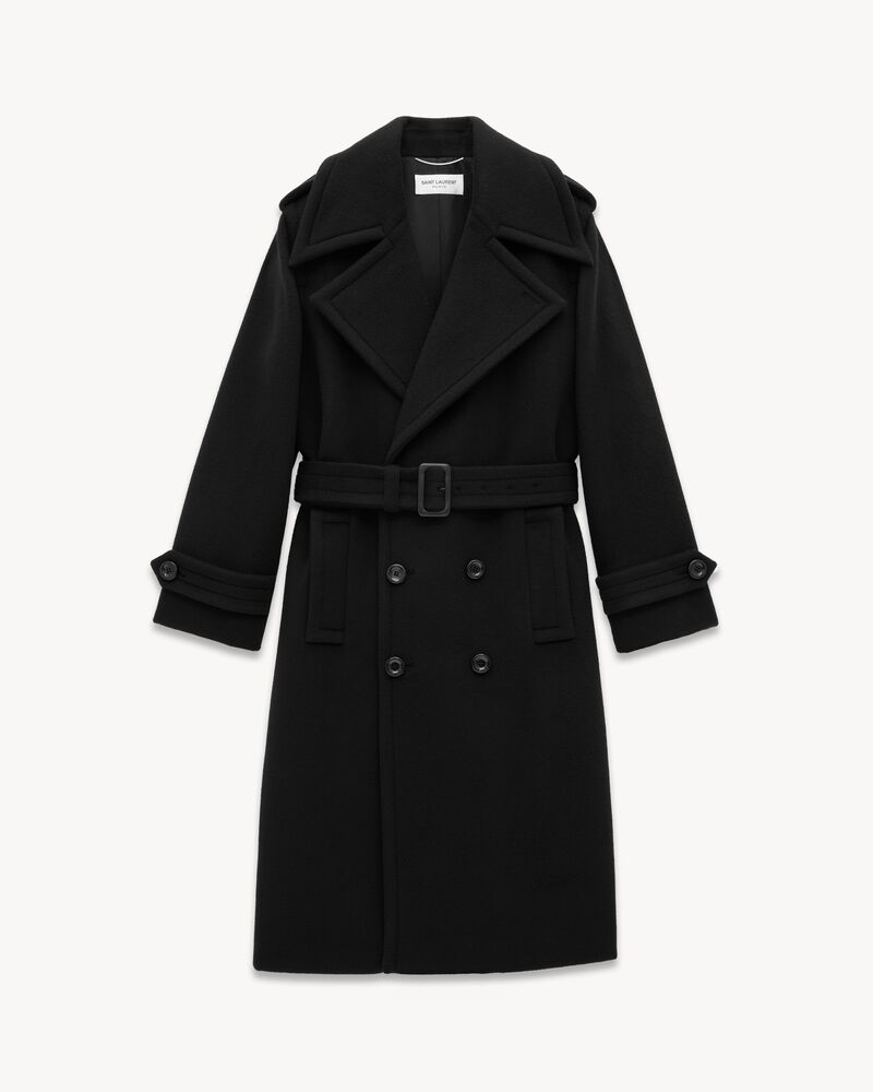 trench coat in wool and cashmere felt