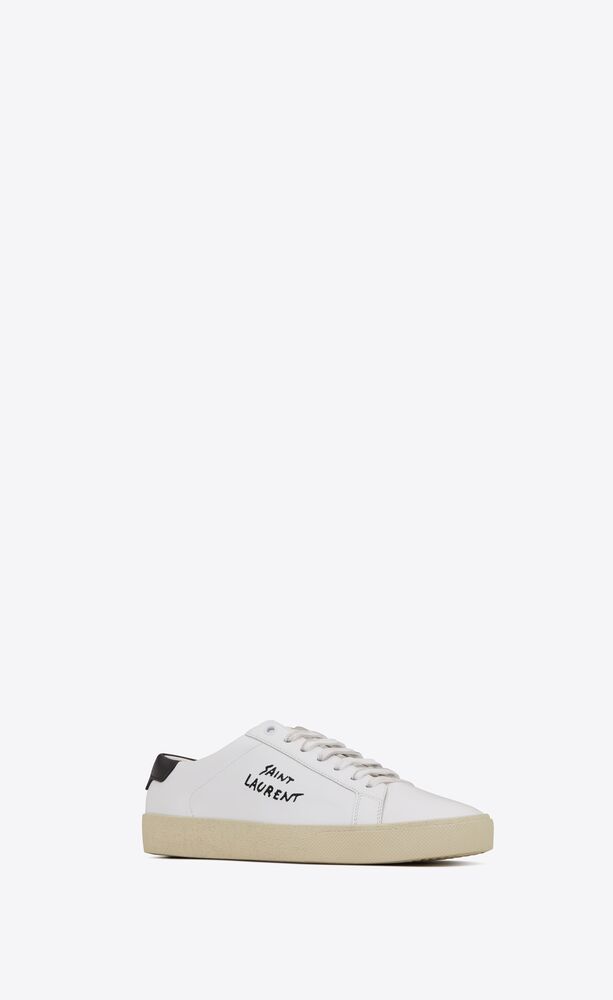 sneakers court sl/06 bianco ottico in pelle e color oro ricamate | Saint Laurent | YSL.com