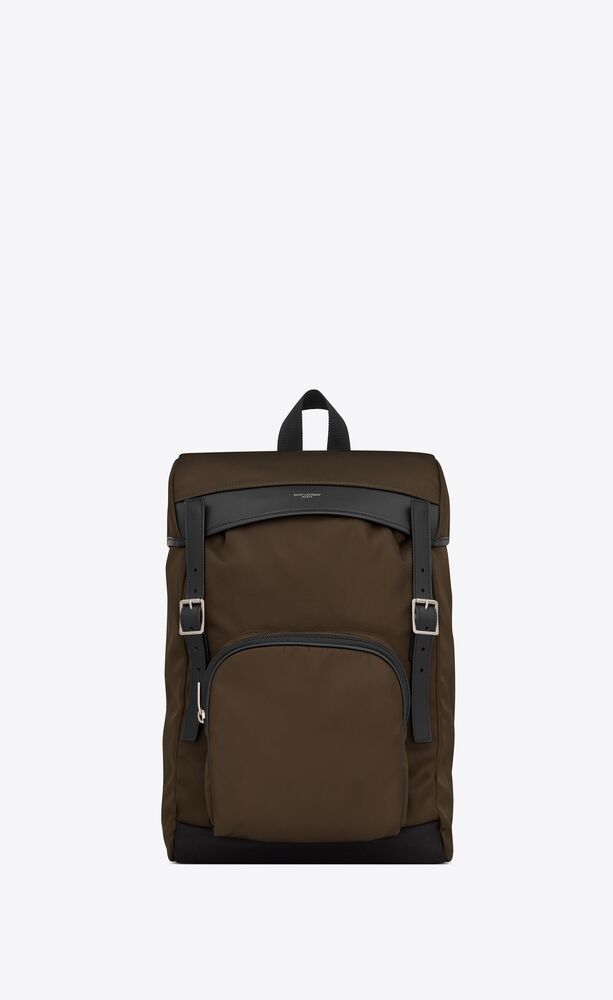 city flap backpack in econyl®, smooth leather and nylon