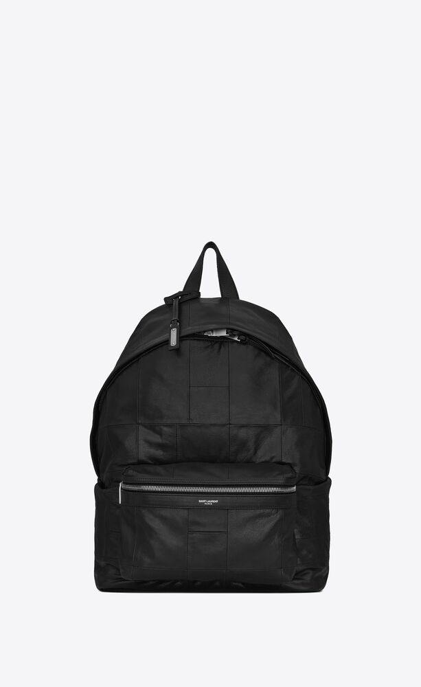 saint laurent city backpack in square patchwork shiny leather