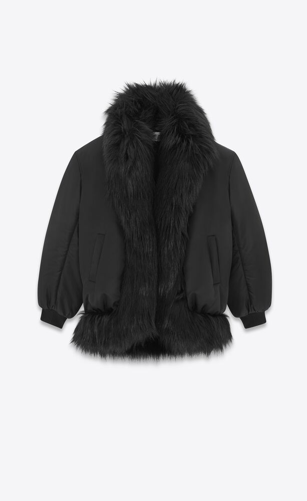 oversize bomber jacket in nylon and animal-free fur