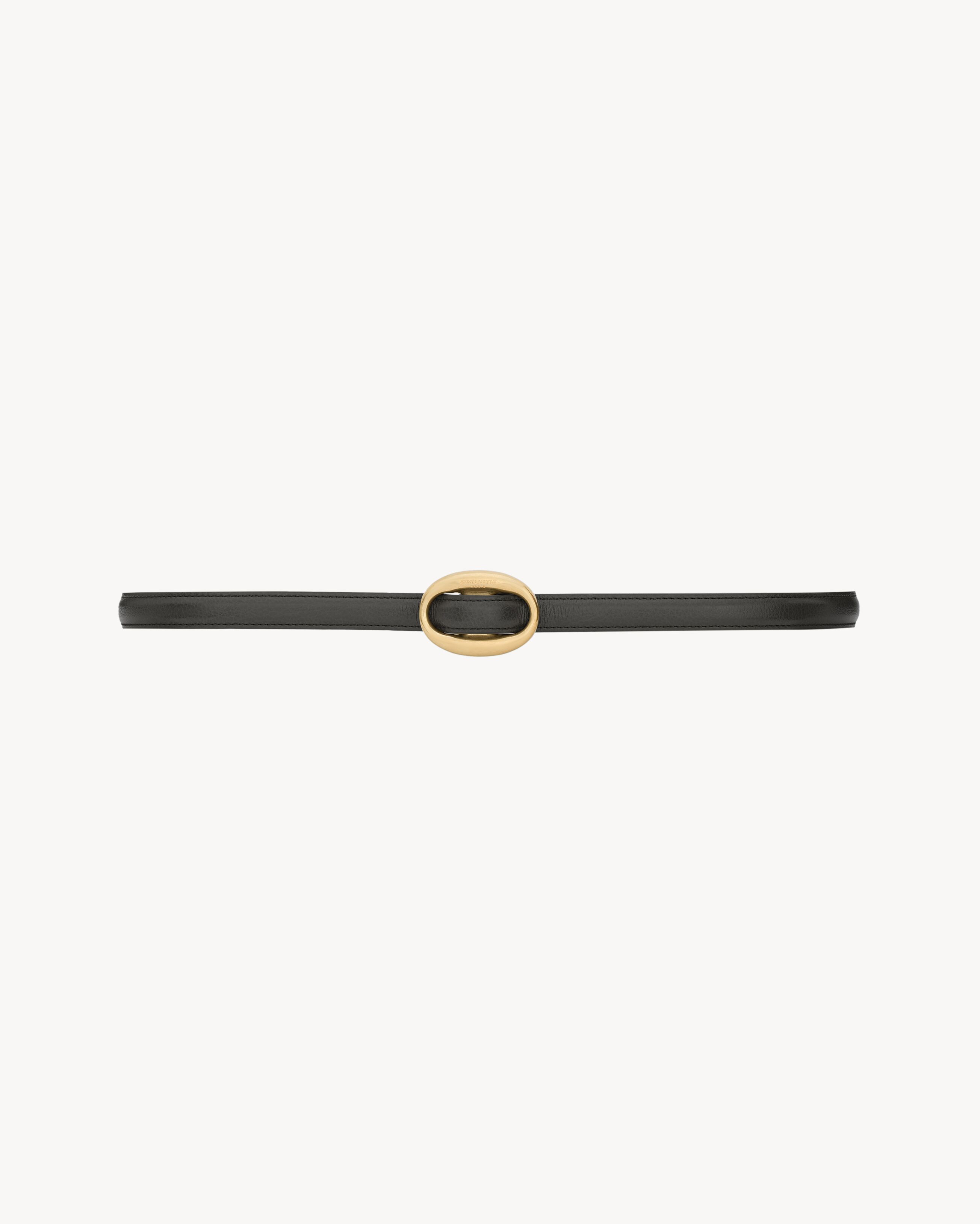 oval buckle thin belt in smooth leather