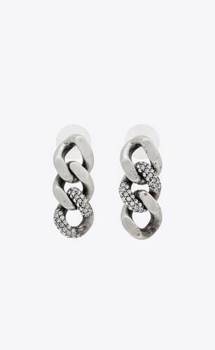 three curb chain links earrings in metal and crystal