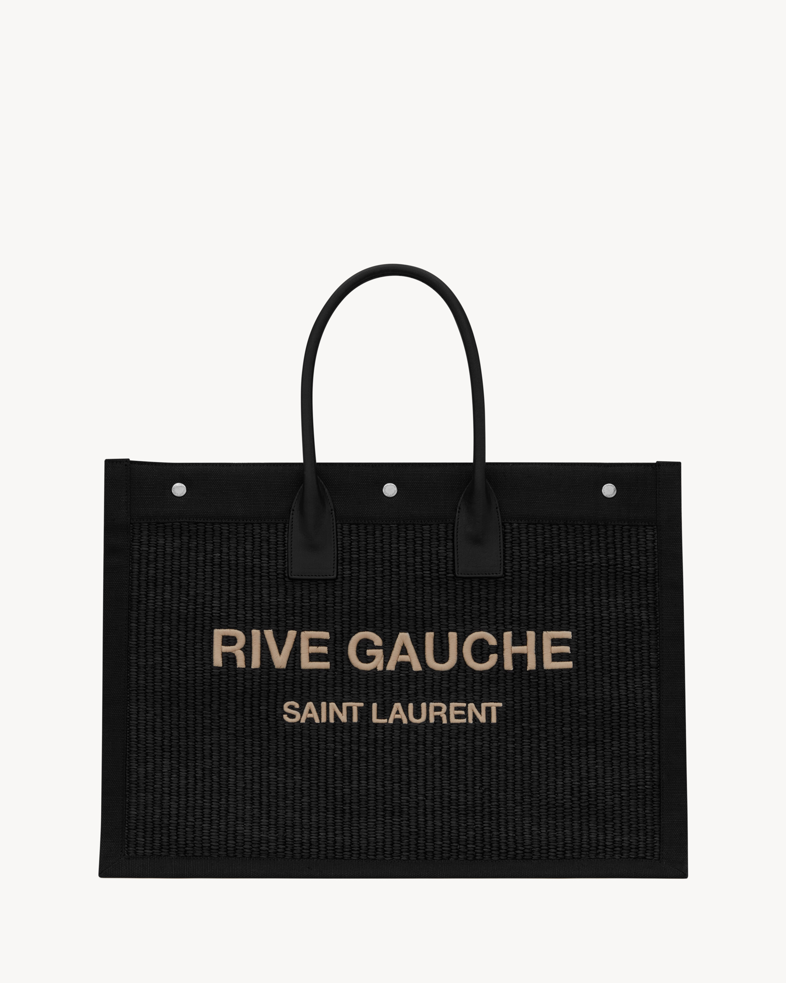 rive gauche large tote bag in embroidered raffia and leather