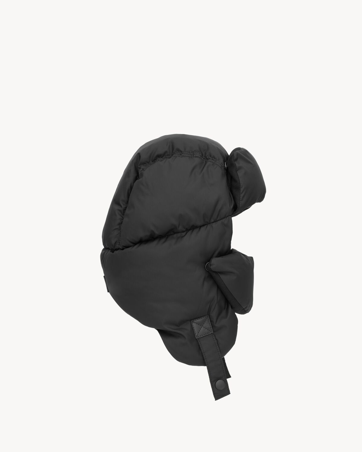 trapper hat in nylon, wool, cashmere, and leather